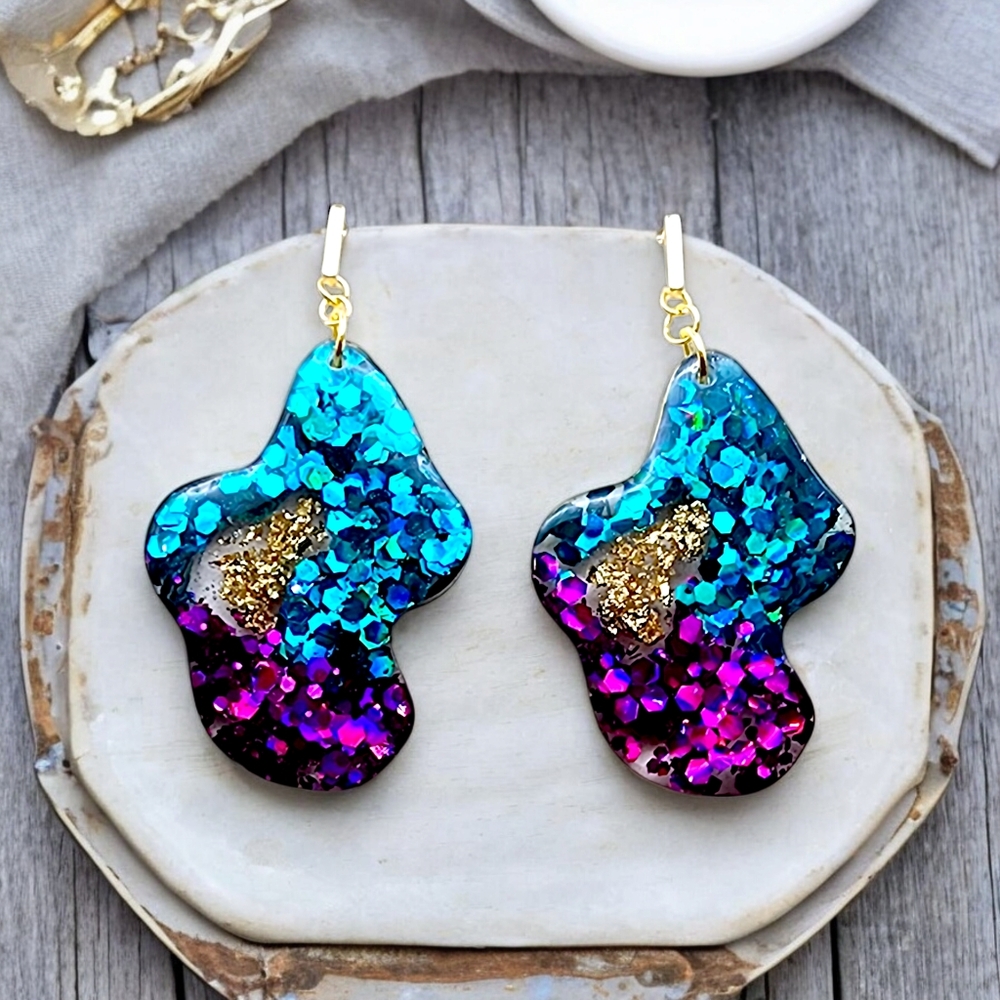 Handmade Purple and Turquoise Geode Resin Earrings